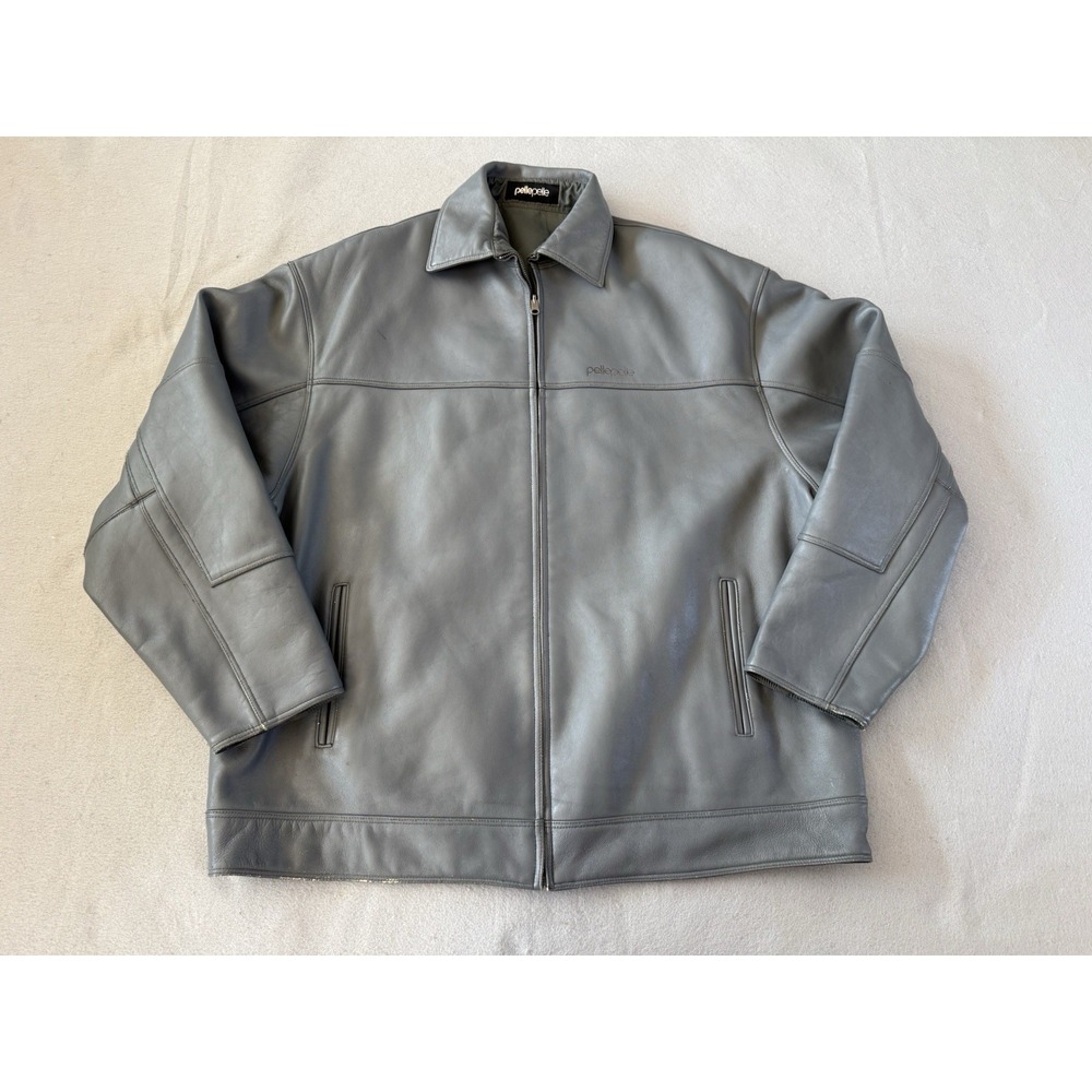 Pelle Pelle Leather Gray Bomber Jacket Men's 50 Zip Front VTG 90s Streetwear